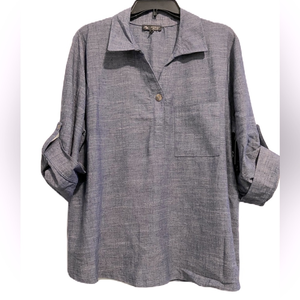Ashley Blue Chambray Textured Navy Shirt